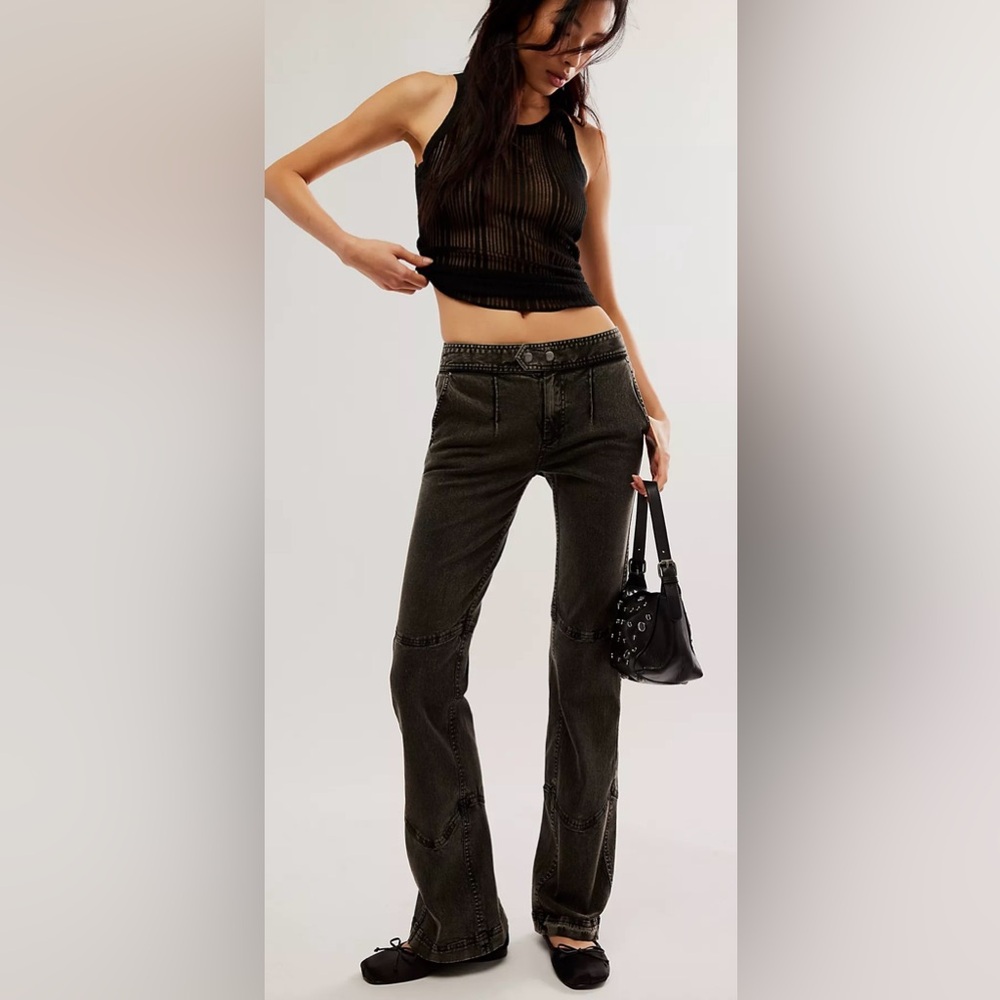 FREE People We The Free Ash Moto Slit Flare Pants SZ 12 SZ L Black New With Tags